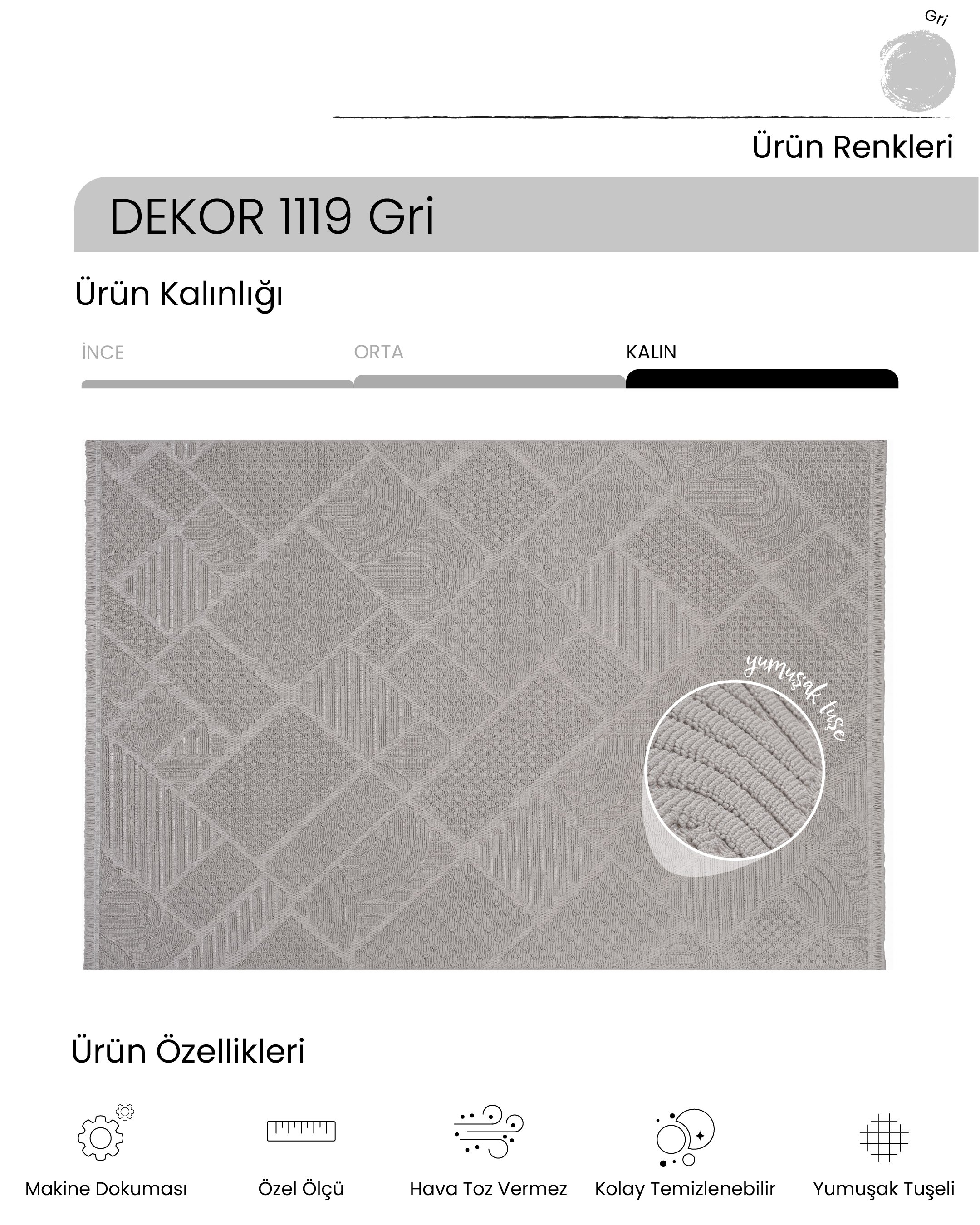 Ayteo Halı Dekor 1119 Gri – Geometrik Desen Modern İskandinav Halı