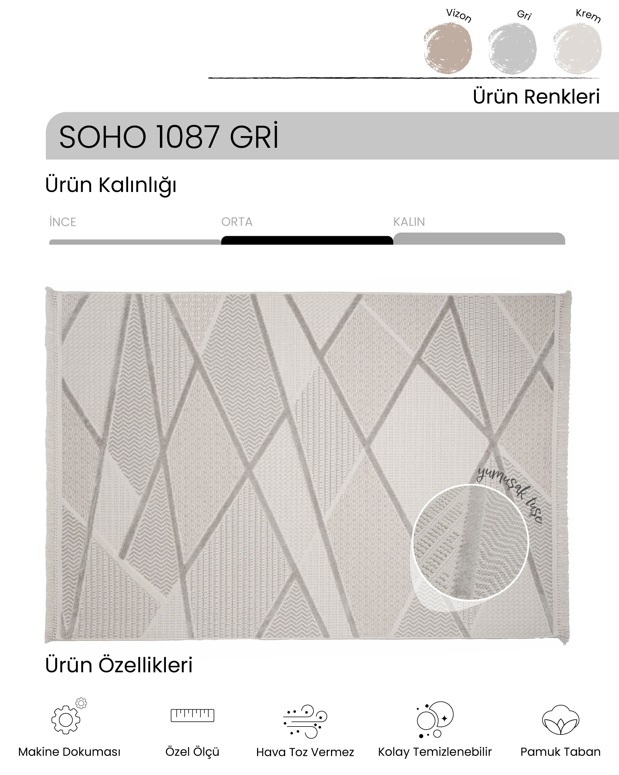 AYTEO HALI SOHO 1087 GRİ GEOMETRİK DESEN İSKANDİNAV HALI