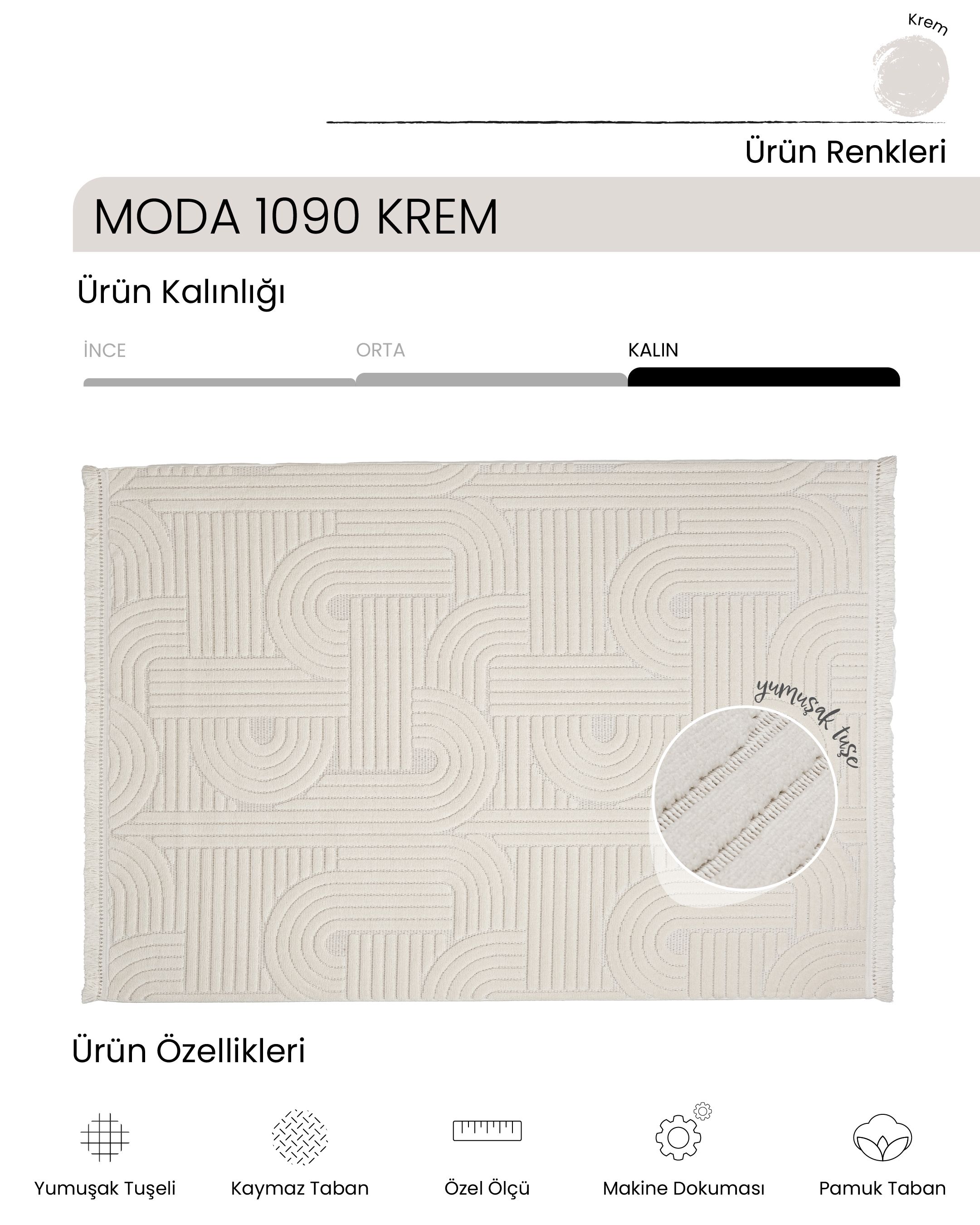 AYTEO HALI MODA 1090 KREM SADE VE ZARİF İSKANDİNAV HALI