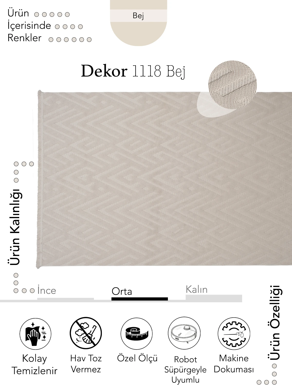 Ayteo Halı Dekor 1118 Bej Geometrik Desen İskandinav Halı