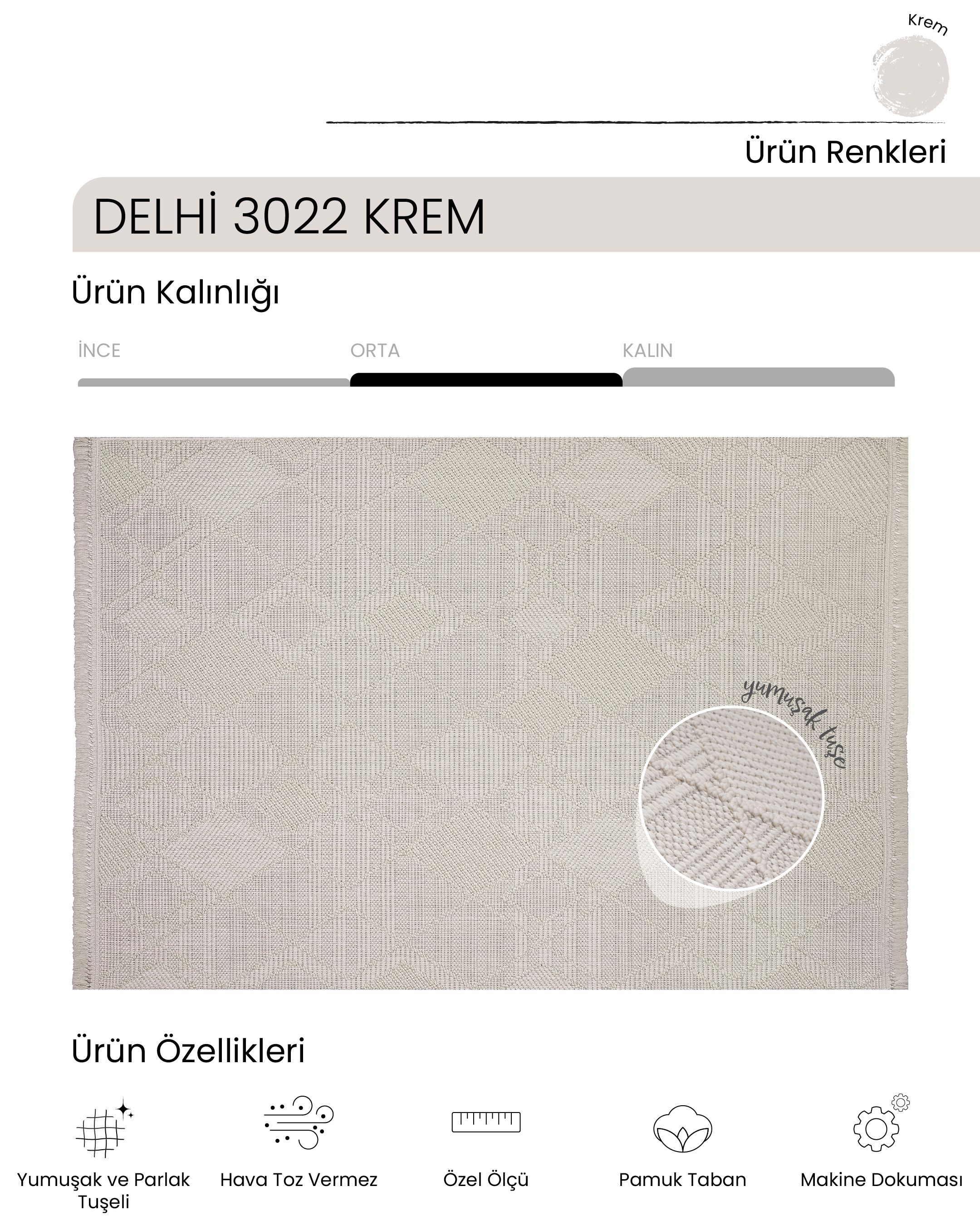 AYTEO HALI DELHİ 3022 KREM YUMUŞAK VE PARLAK TUŞELİ MODERN KESME HALI