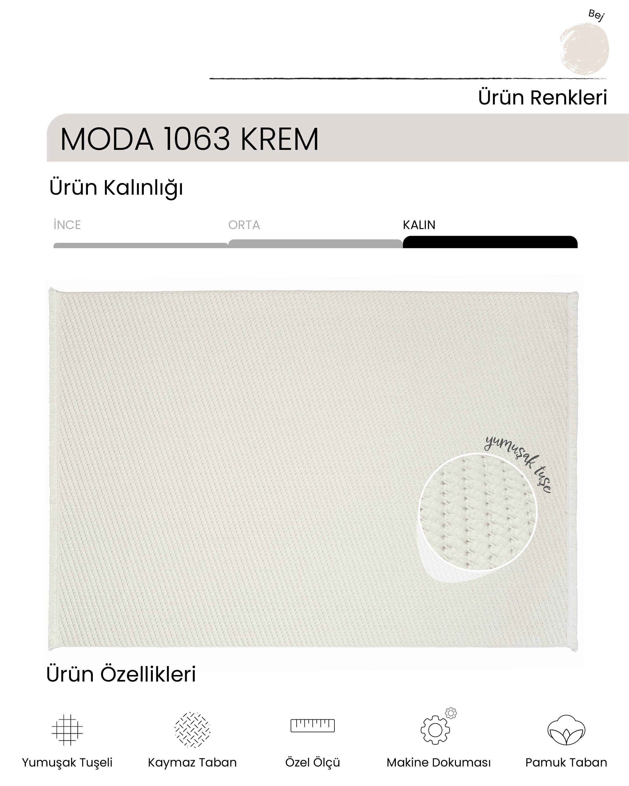 AYTEO HALI MODA 1063 KREM SADE VE ZARİF İSKANDİNAV HALI