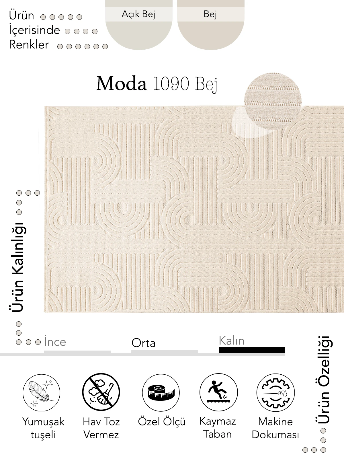 Ayteo Halı Moda 1090 Bej Sade Ve Zarif İskandinav Halı