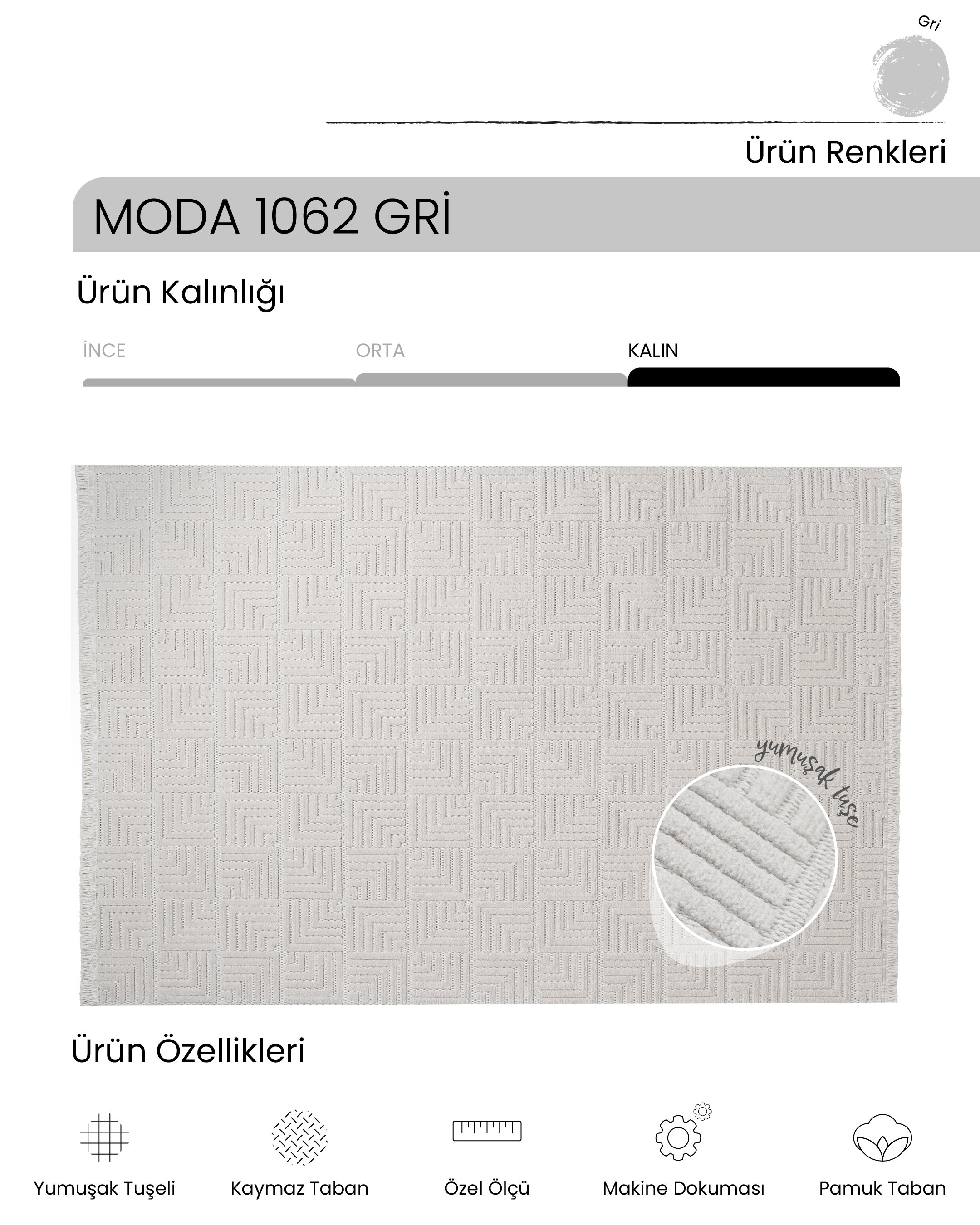 AYTEO HALI MODA 1062 GRİ SADE VE ZARİF İSKANDİNAV HALI