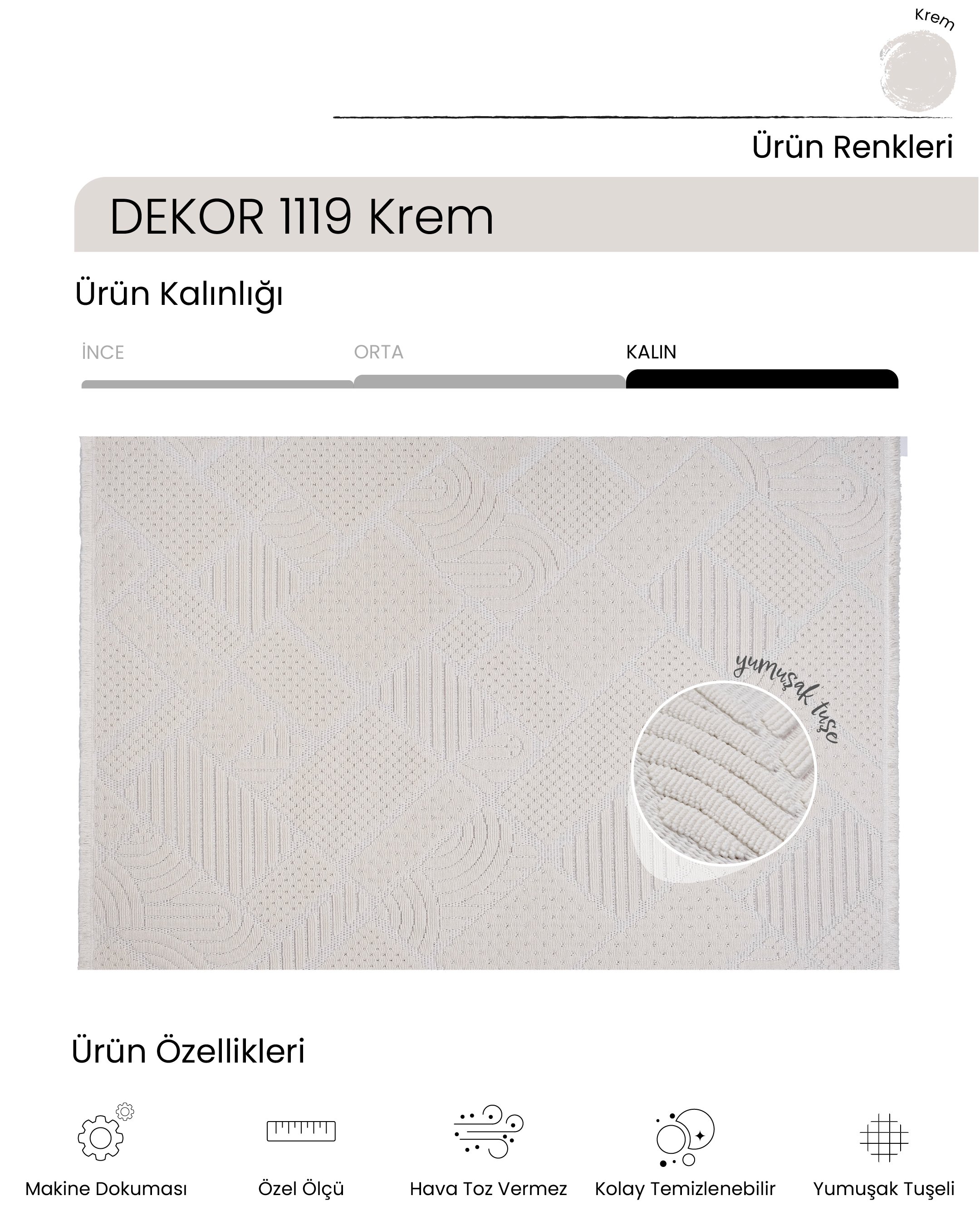 Ayteo Halı Dekor 1119 Krem – Geometrik Desen Modern İskandinav Halı
