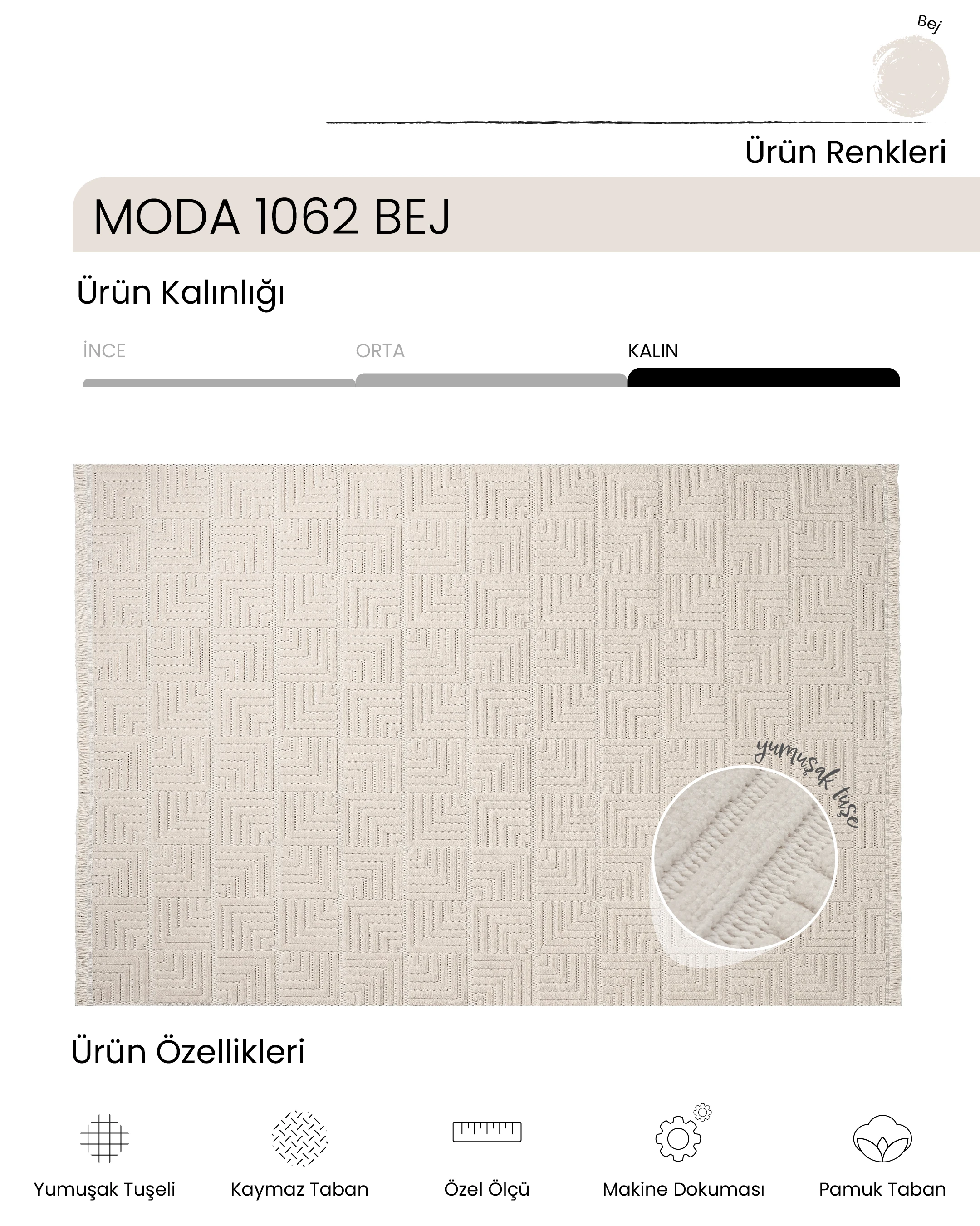 Ayteo Halı Moda 1062 Bej Sade ve Zarif İskandinav Halı