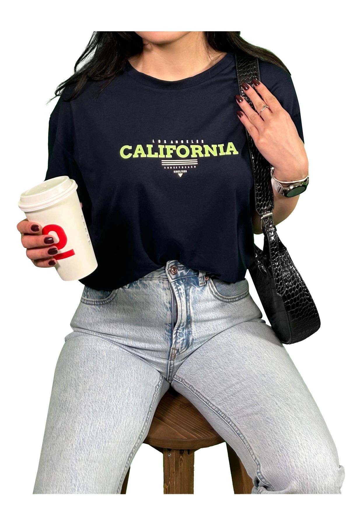 California Baskılı Unisex Oversize T-Shirt - laci̇vert