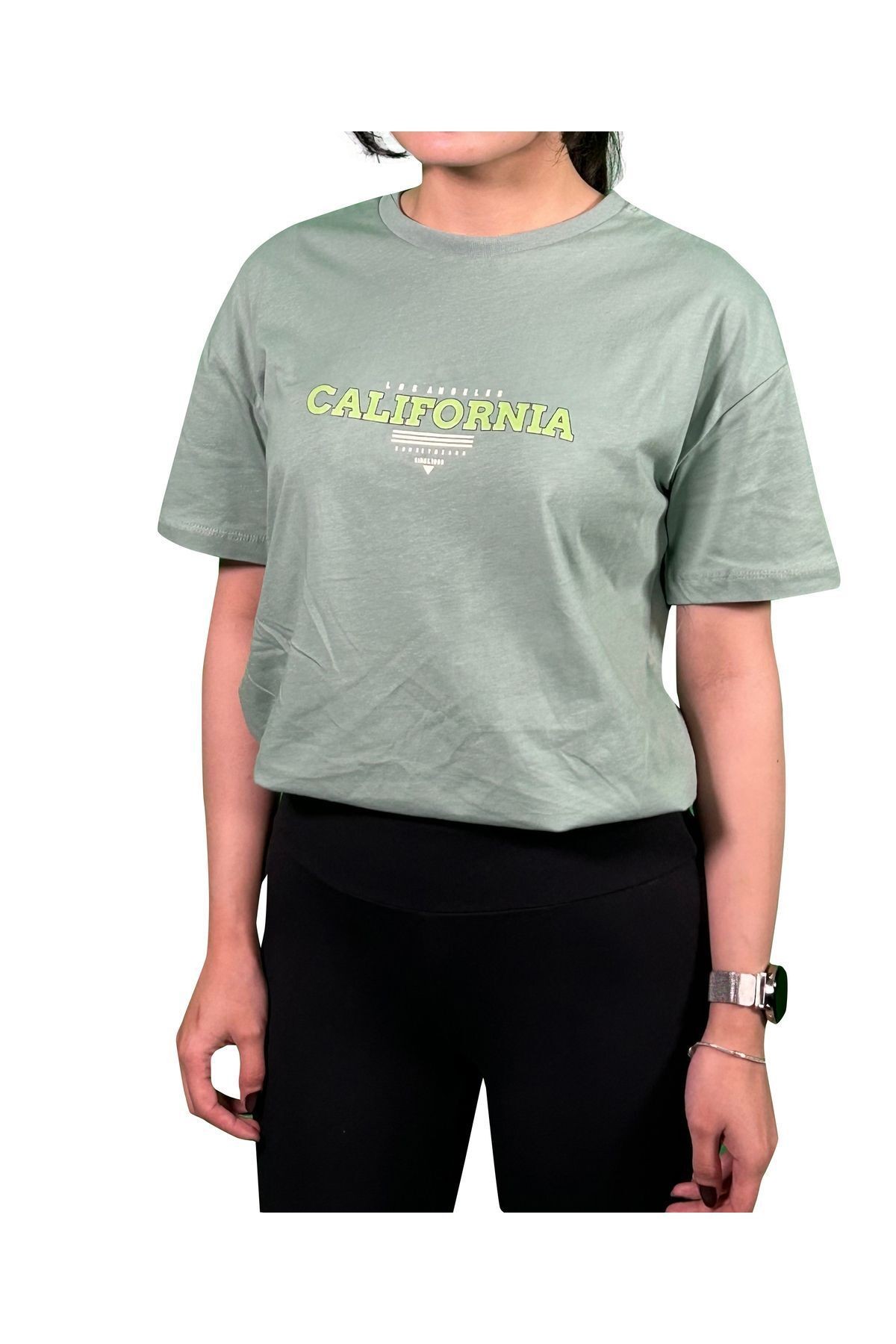 California Baskılı Unisex Oversize T-Shirt - mi̇nt