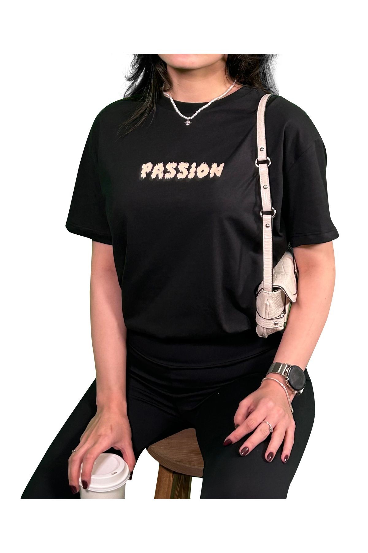 Passion Baskılı Unisex Oversize T-Shirt - si̇yah