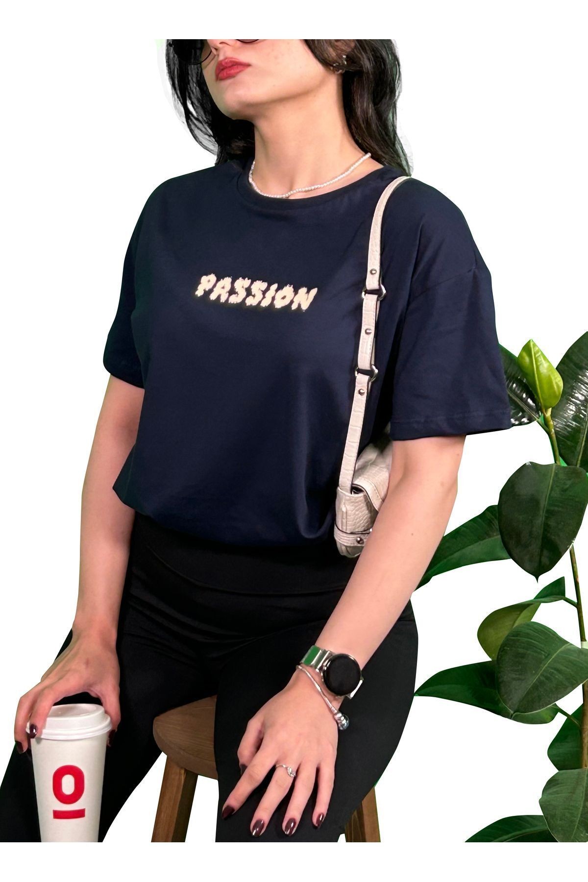 Passion Baskılı Unisex Oversize T-Shirt - laci̇vert