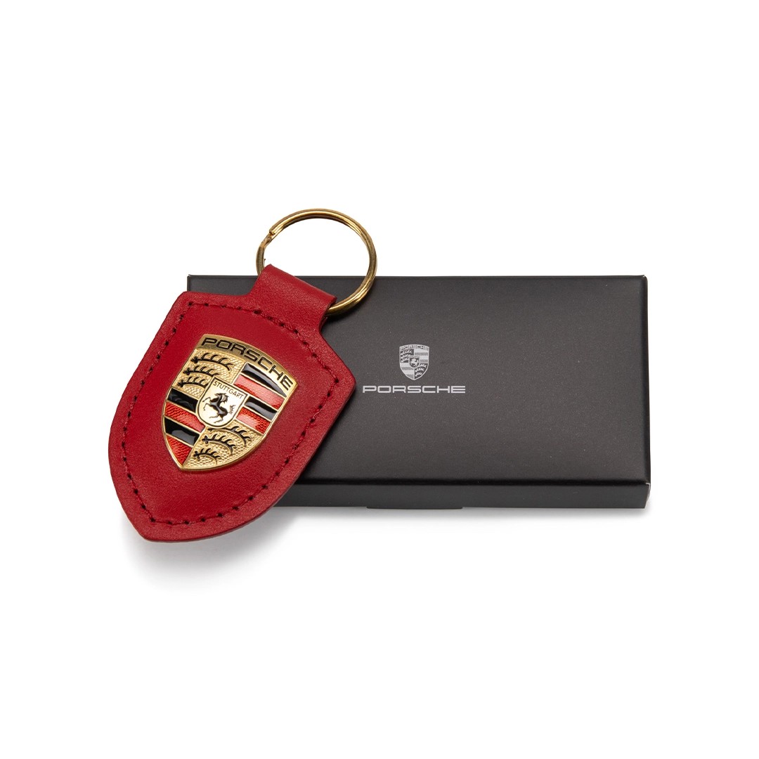 Porsche Leather Porsche Emblem Keychain Red