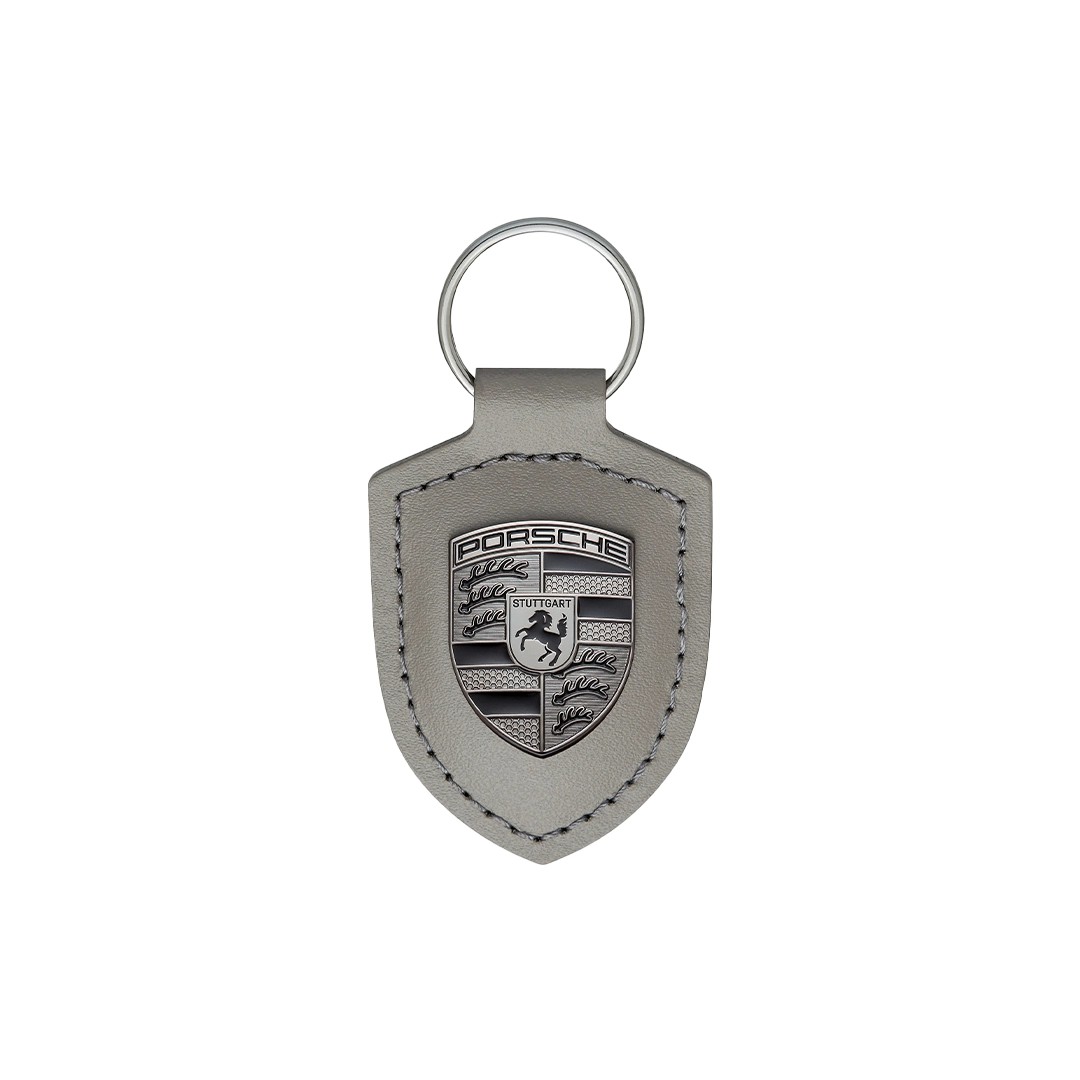 Porsche Leather Porsche Crest Gray Keychain