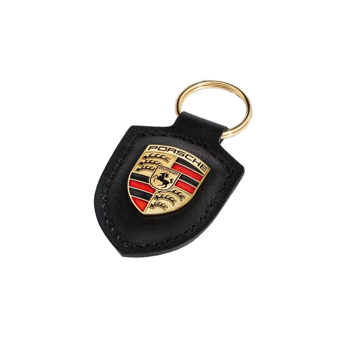 Porsche Leather Porsche Emblem Keychain Black