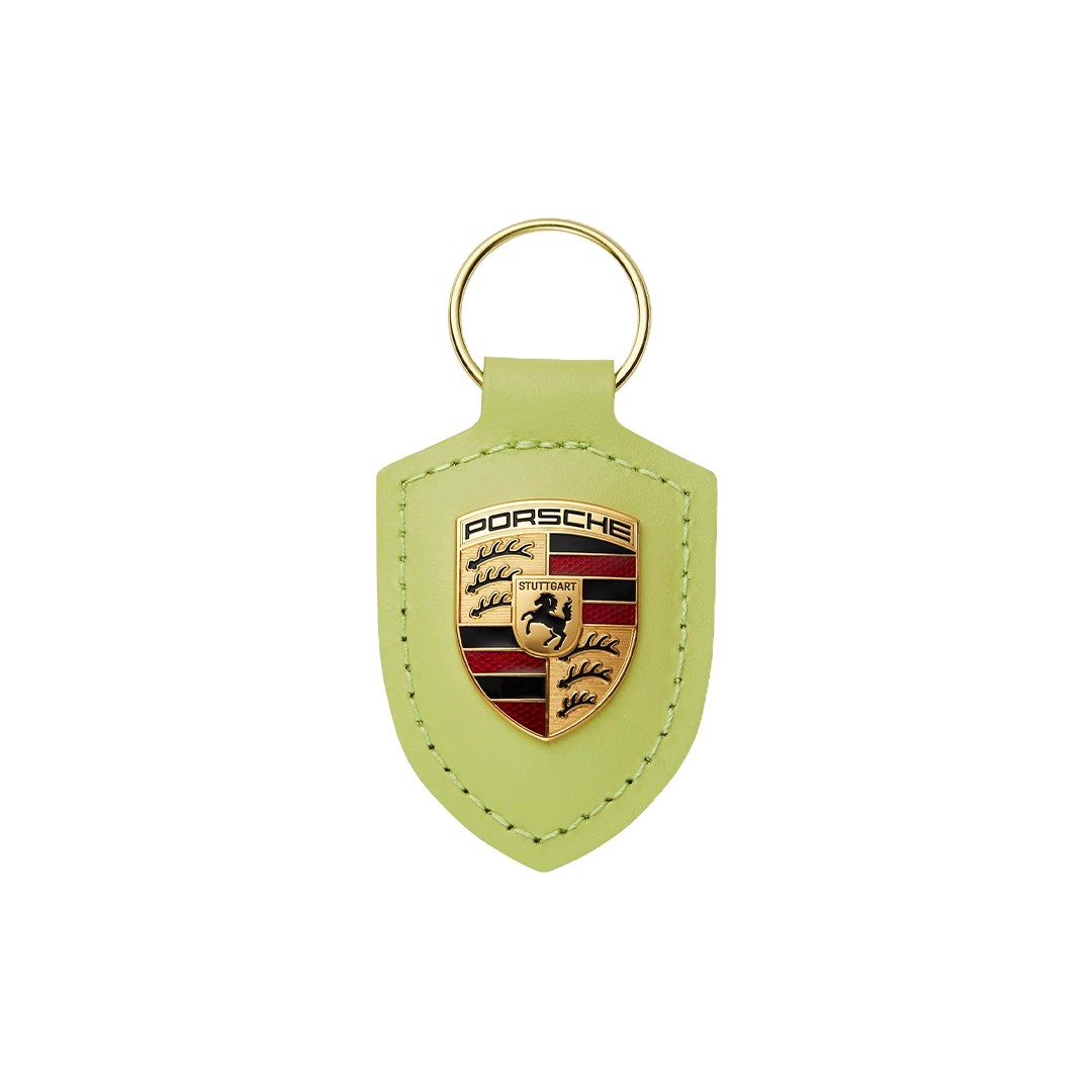 Porsche Leather Porsche Crest Metallic Yellow Keychain