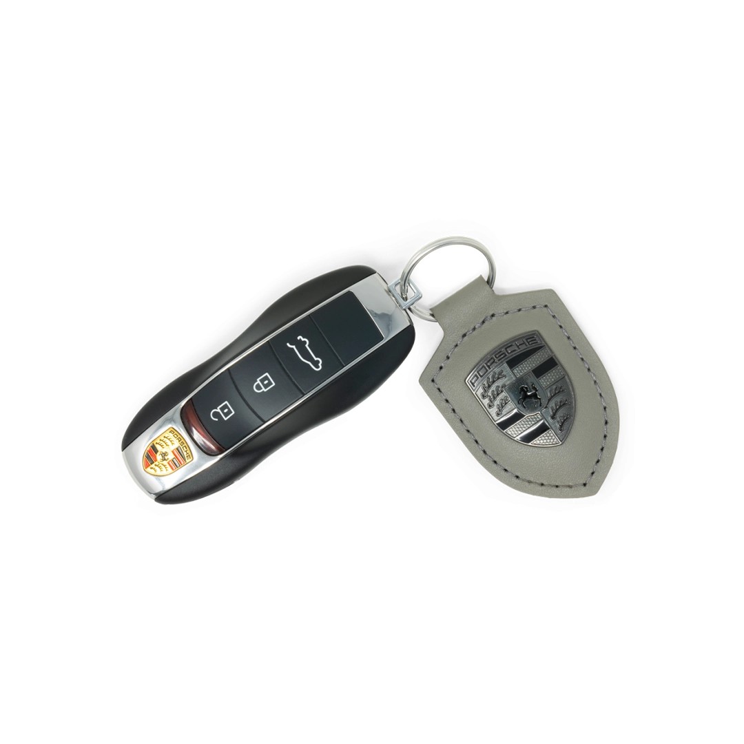 Porsche Leather Porsche Crest Gray Keychain