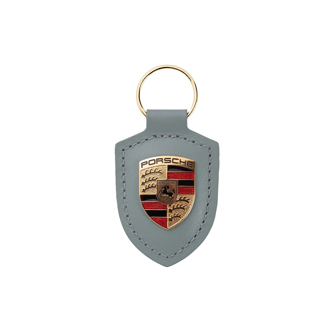 Porsche Leather Porsche Emblem Keychain Gray