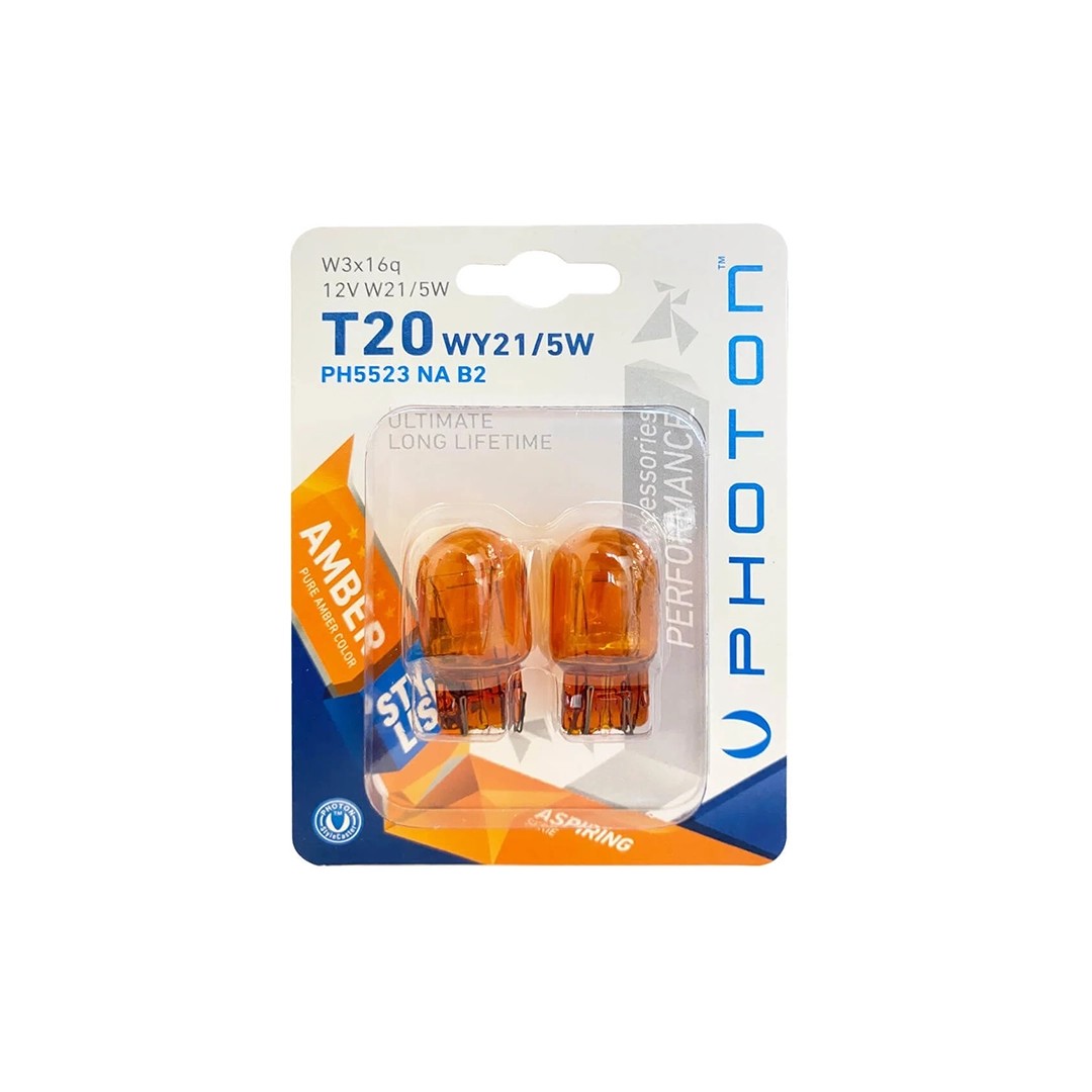 Photon T20 21/5W 12V Dual Circuit Amber 2-Piece Blister Bulb