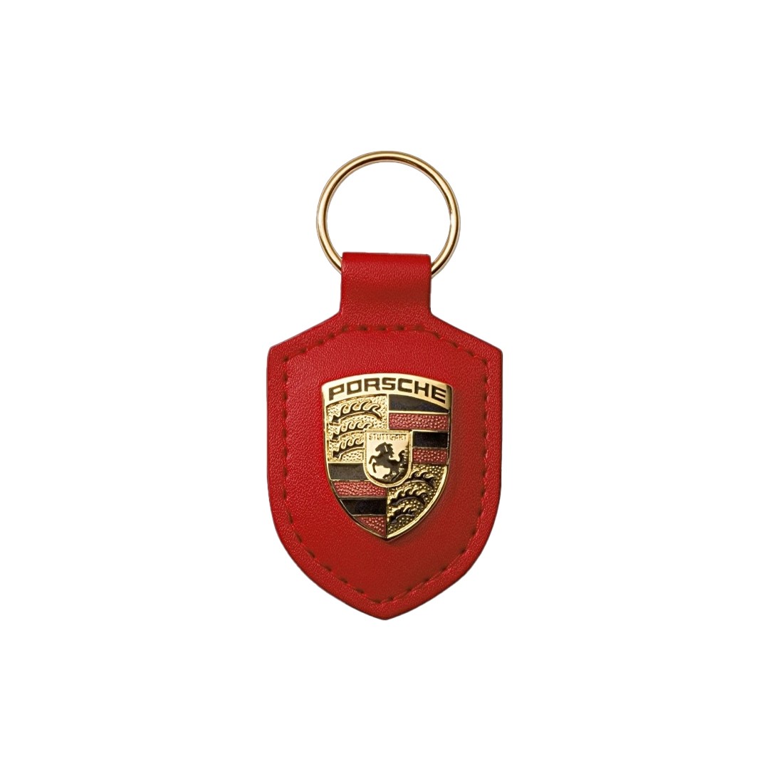 Porsche Leather Porsche Emblem Keychain Red