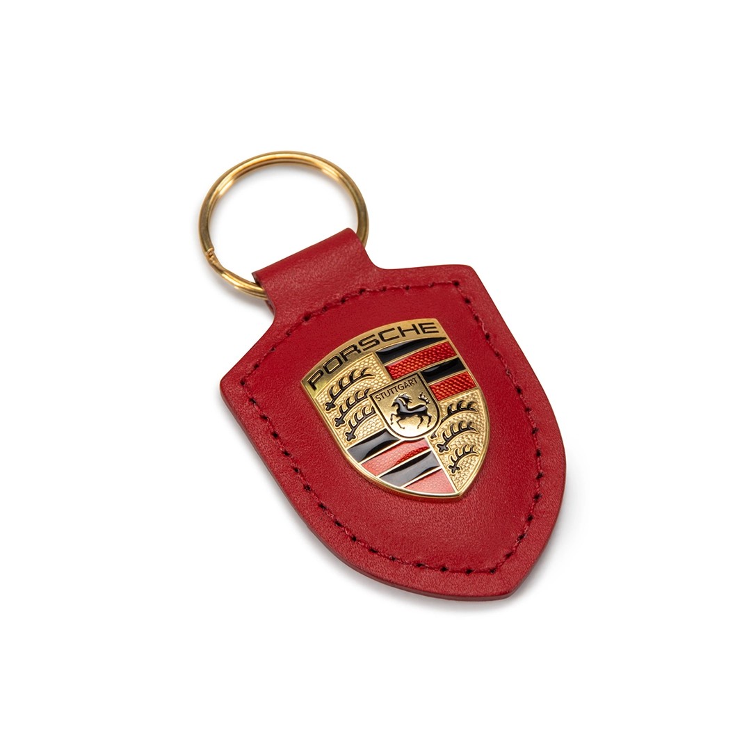 Porsche Leather Porsche Emblem Keychain Red