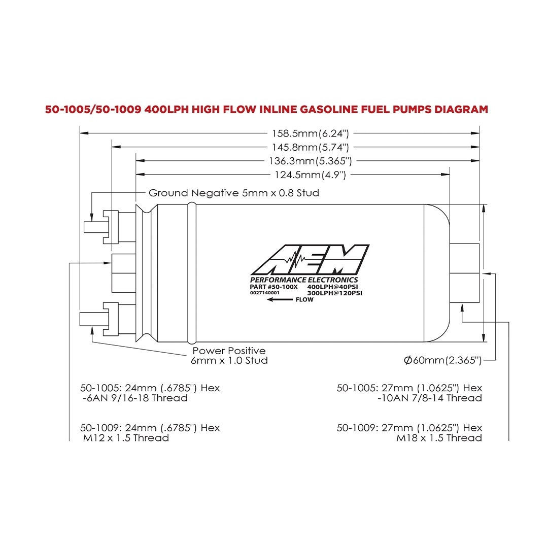 AEM 50-1005 400LPH (AN) Inline High Flow Fuel Pump