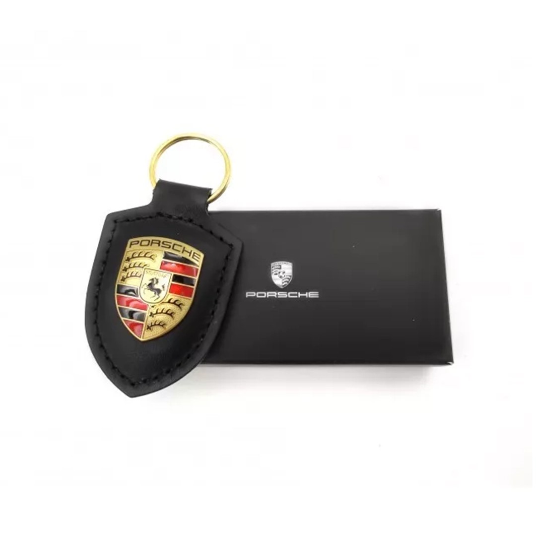 Porsche Leather Porsche Emblem Keychain Black