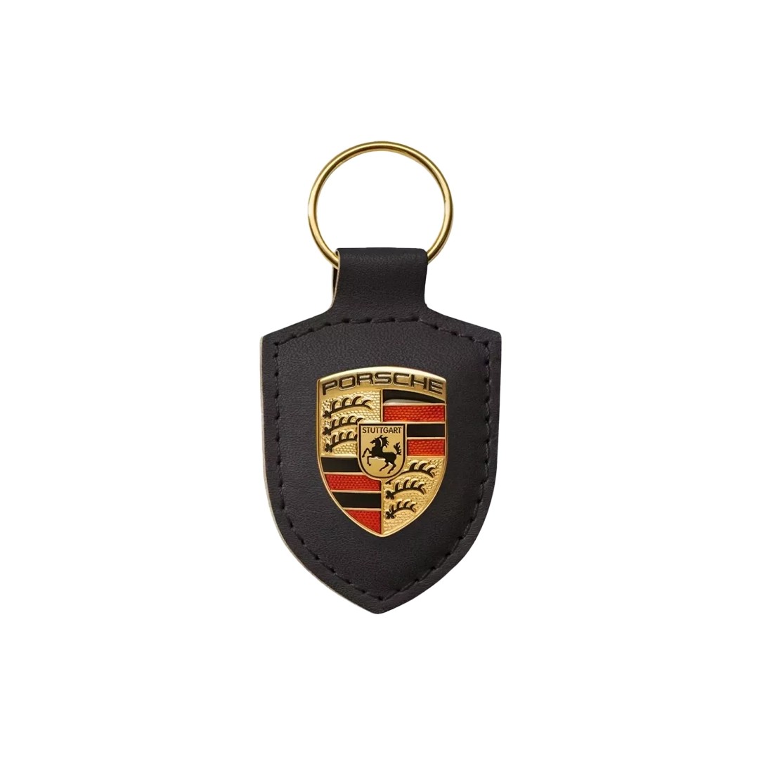 Porsche Leather Porsche Emblem Keychain Black