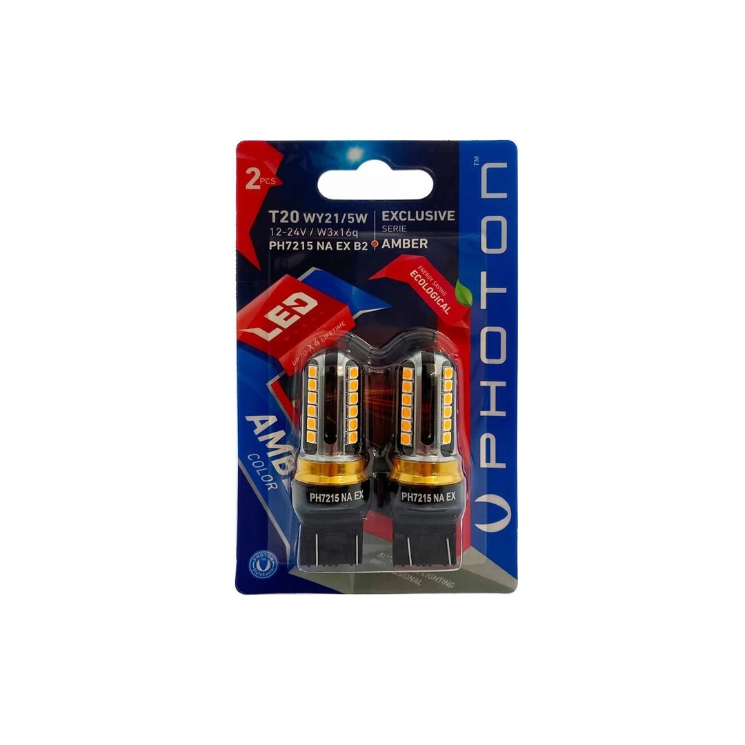 Photon T20 W21/5W Amber Exclusive 12V-24V 2-Piece Blister Led