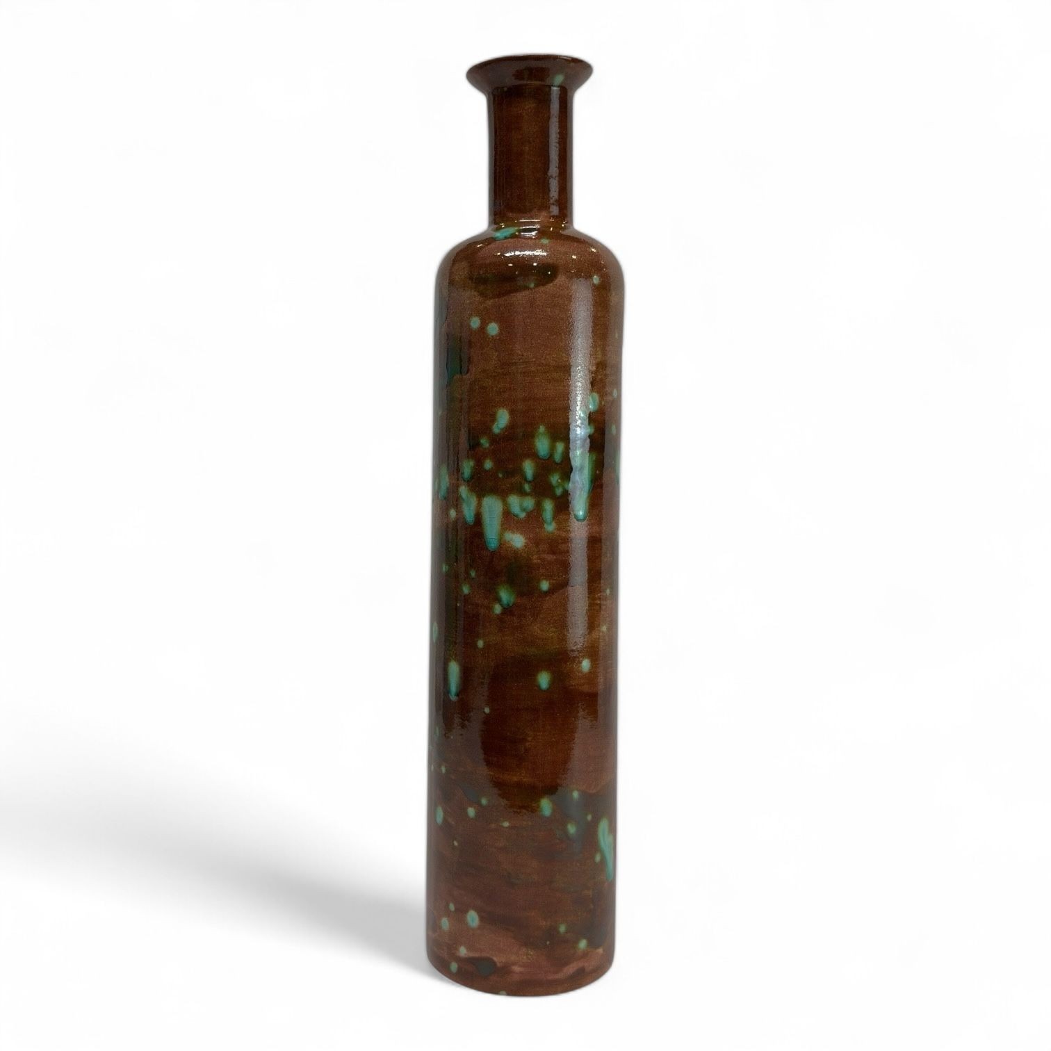 Tube Vazo (El Yapımı-Seramik) (Kahverengi-Yeşil )