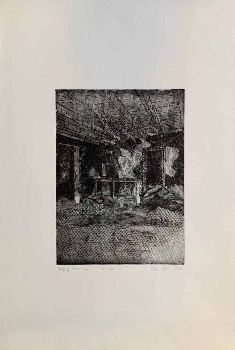 'Virane'' Gravür(Baskı) Resim (çinko plaka üzerine Aquatinta tekniği) 39x54 cm