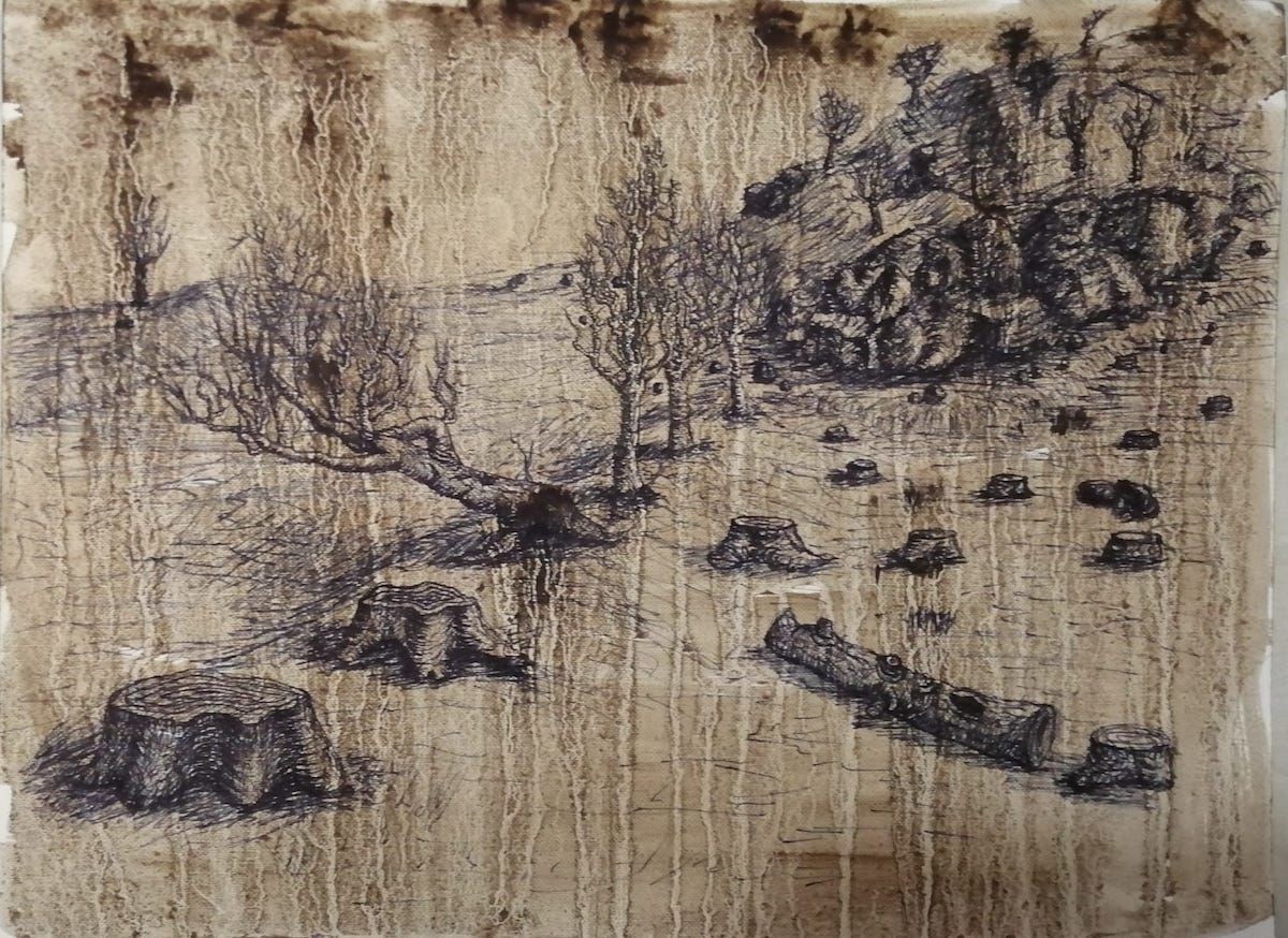 'İsimsiz'' Kağıt Üzeri Yağlı Boya ve Rapido Kalem Resim 35.5x23.5 cm