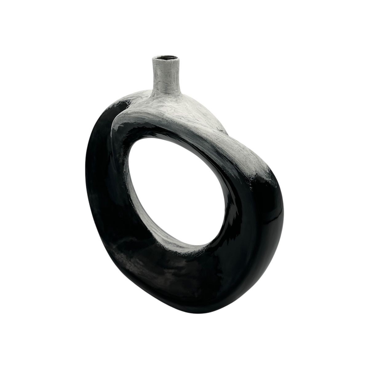 Helix Vazo (El Yapımı-Seramik) (Siyah-Beyaz)