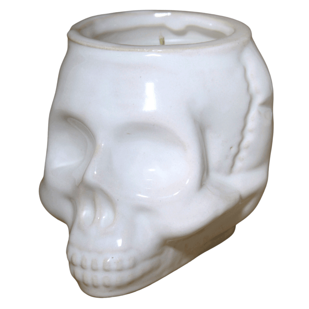 White Porcelain Skull Cinnamon and Vanilla Scented Candle