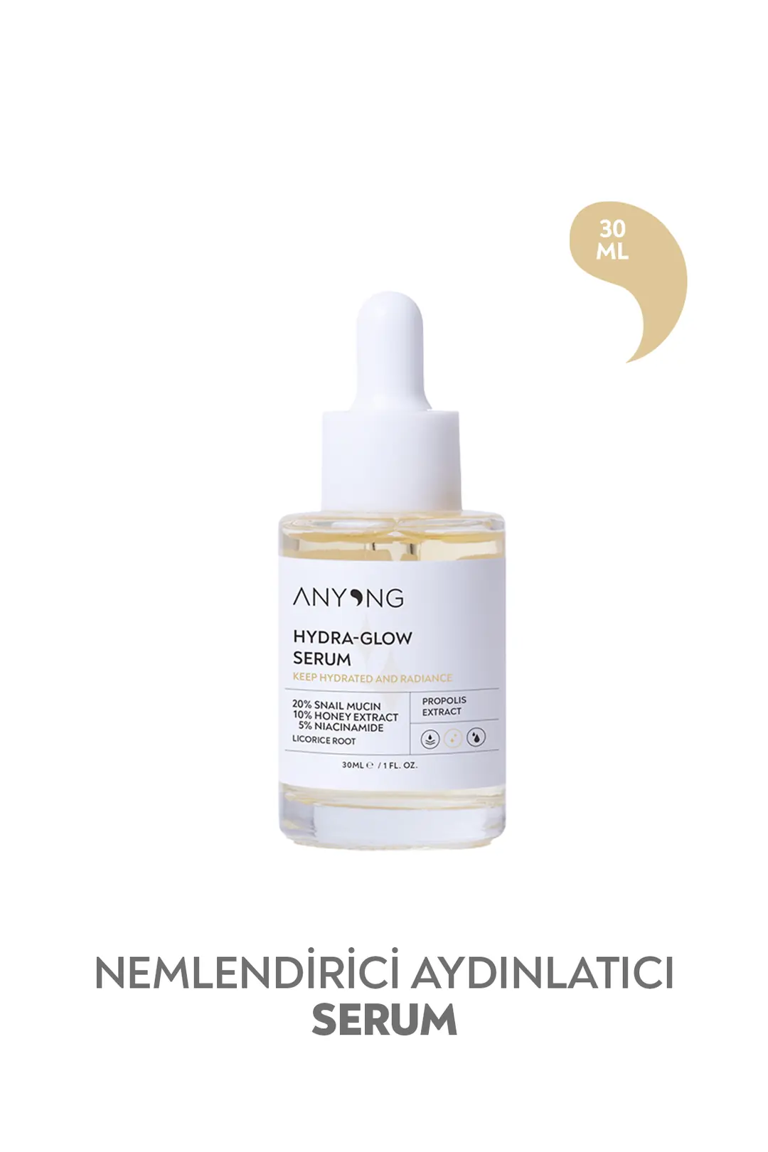 Nemlendirici, Aydınlatıcı, Yatıştırıcı, Canlandırıcı Serum 30 ML (Salyangoz Özü & Bal & Niasinamid)