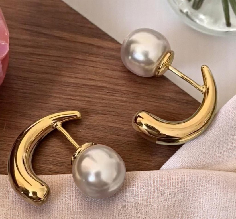 İnci Damlası Gold Küpe