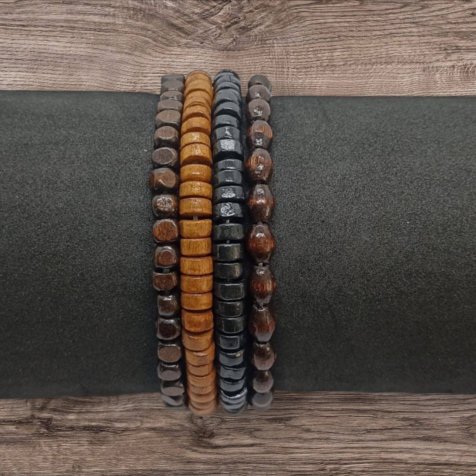 Erkek Ahşap Boho 4'lü Bileklik Set