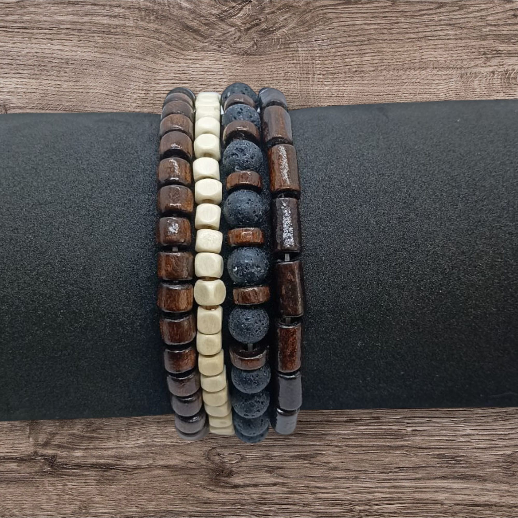 Erkek Ahşap Boho 4'lü Bileklik Set