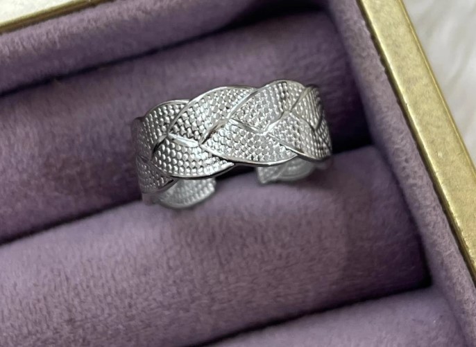 Silver Örgü Dokulu Ayarlanabilir Çelik Yüzük