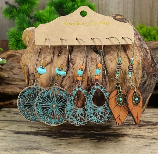 Bohem Antik Bronz, Çinko Alaşımlı Küpe 3 lü Set (4)