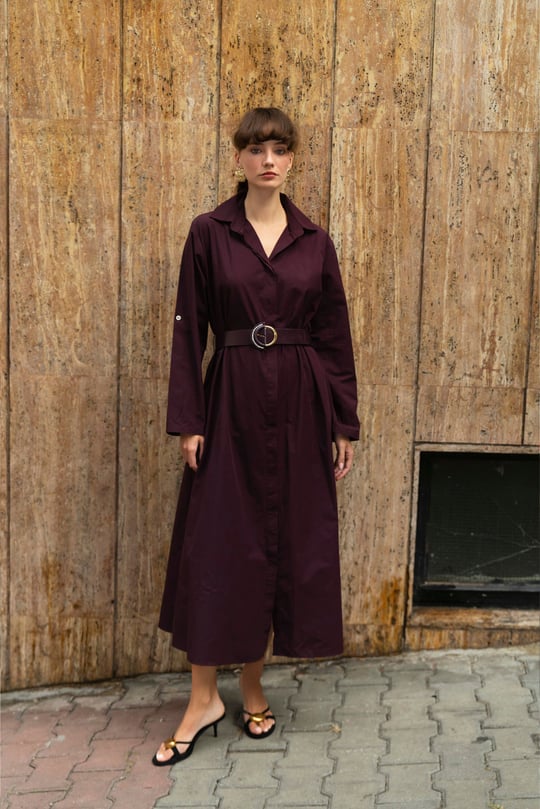  Gömlek Elbise Mürdüm 