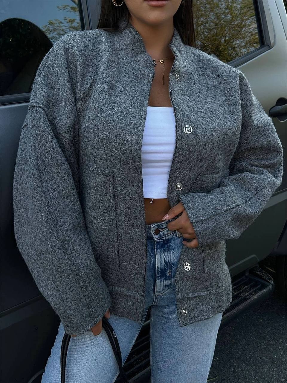 Kaşe Crop Bomber Ceket