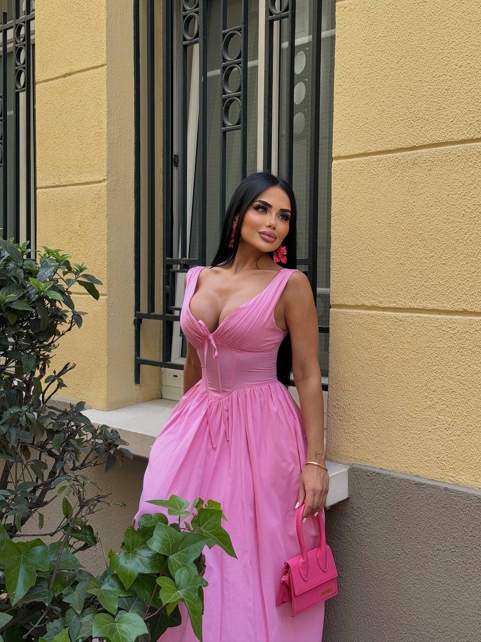 Simon Korse Detay Poplin Elbise - Pembe
