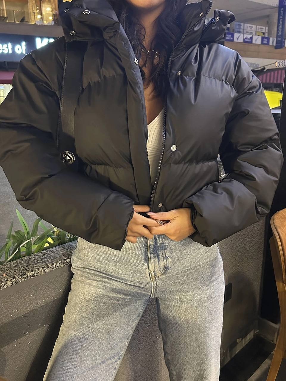 Short Kapuşonlu Şişme Mont