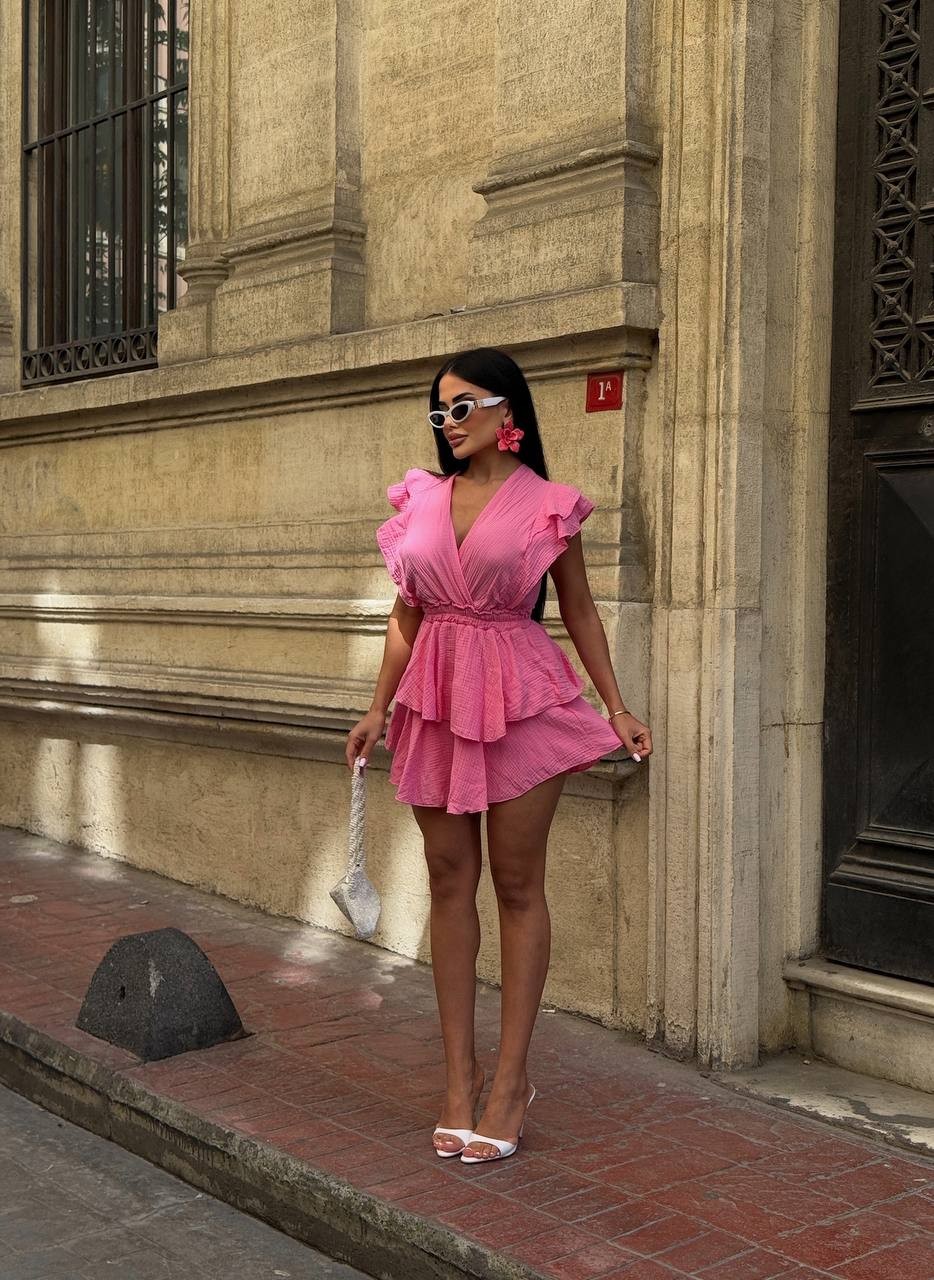 Marie Keten Şortlu Tasarım Elbise - Pembe
