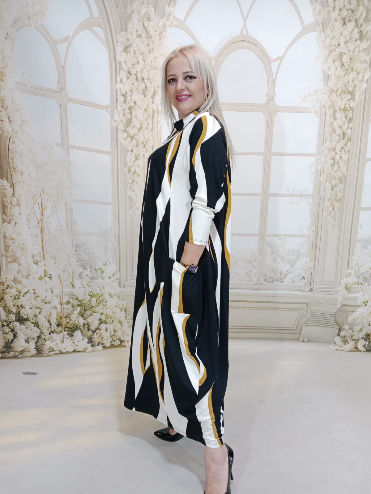 ŞALVAR ELBİSE  - SİYAH SU YOLU DESEN