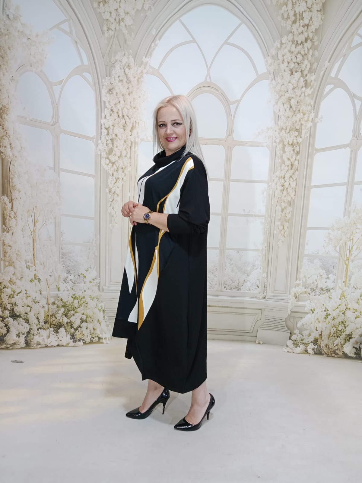 ALYA ELBİSE  - SİYAH SU YOLU DESEN