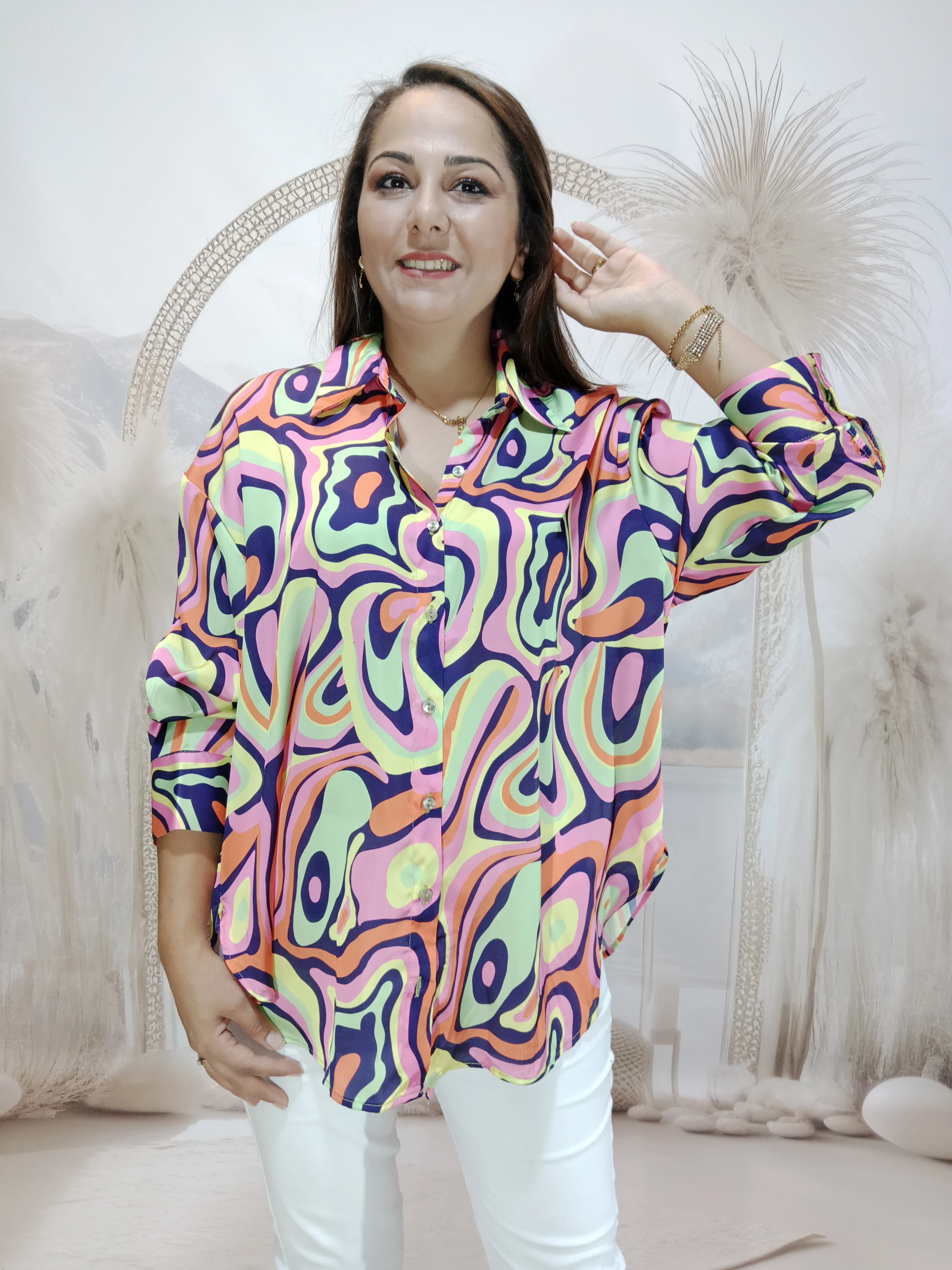 BÜYÜK BEDEN İPEK SATEN GÖMLEK - RENKLİ