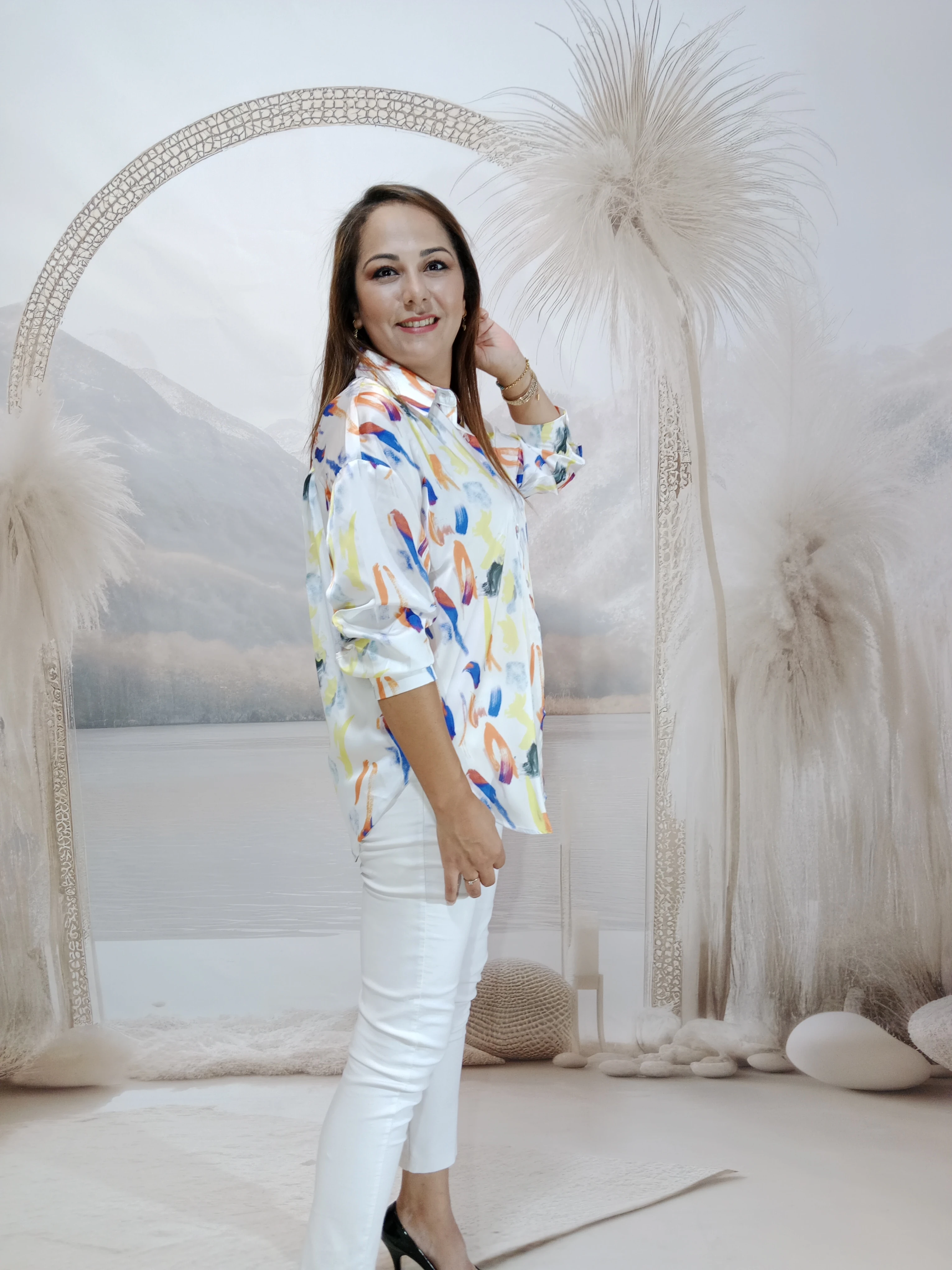 BÜYÜK BEDEN İPEK SATEN GÖMLEK - BEYAZ RENKLİ