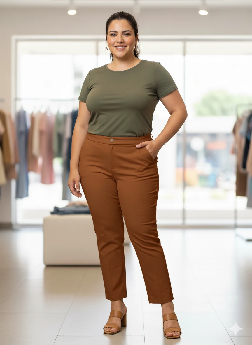 BÜTÜK BEDEN KALEM PANTOLON - TABA