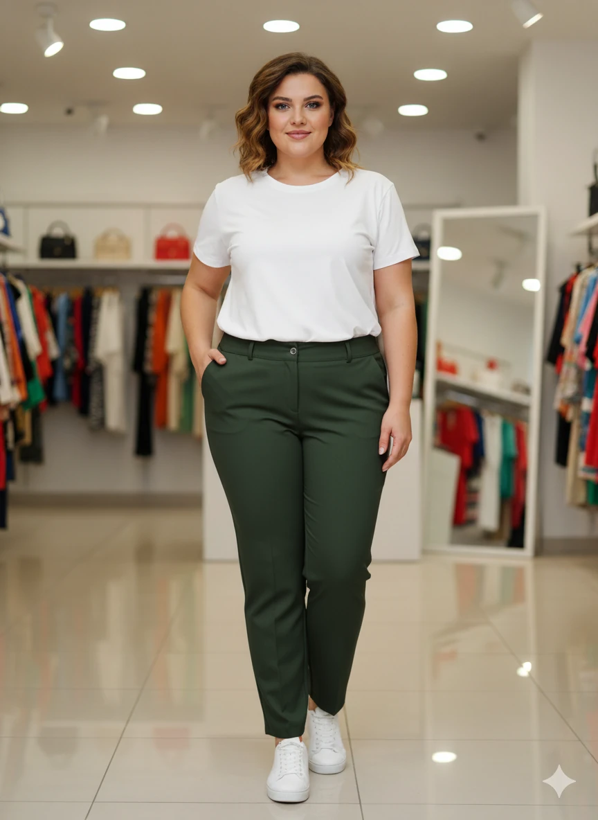 BÜYÜK BEDEN KALEM PANTOLON - YEŞİL