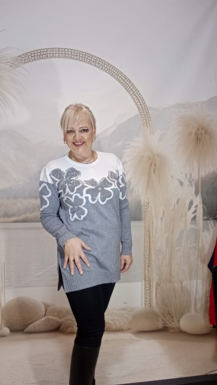 KAZAK ANGORA SERİSİ - GRİ ÇİÇEKLİ